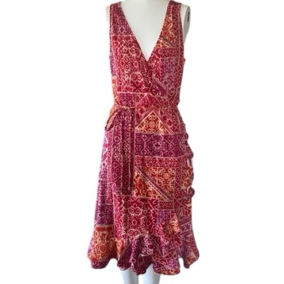 Lauren Ralph Lauren Dresses & Skirts - Lauren Ralph Lauren Fuchsia Faux Wrap Dress Boho Ruffle Sleeveless Women’s XL